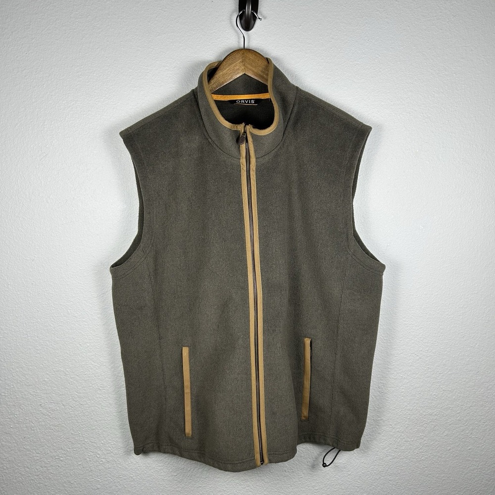 Orvis Vest Mens XL Gray Brown Earth Tone Wool Look Outdoor Fall Winter 3 Zip